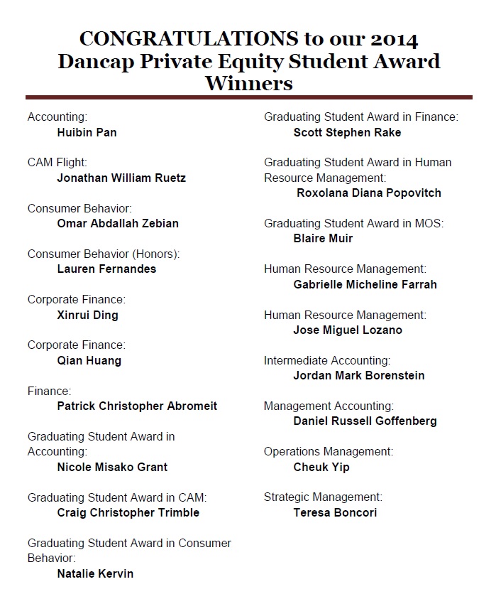 Dancap Award Winners 2014