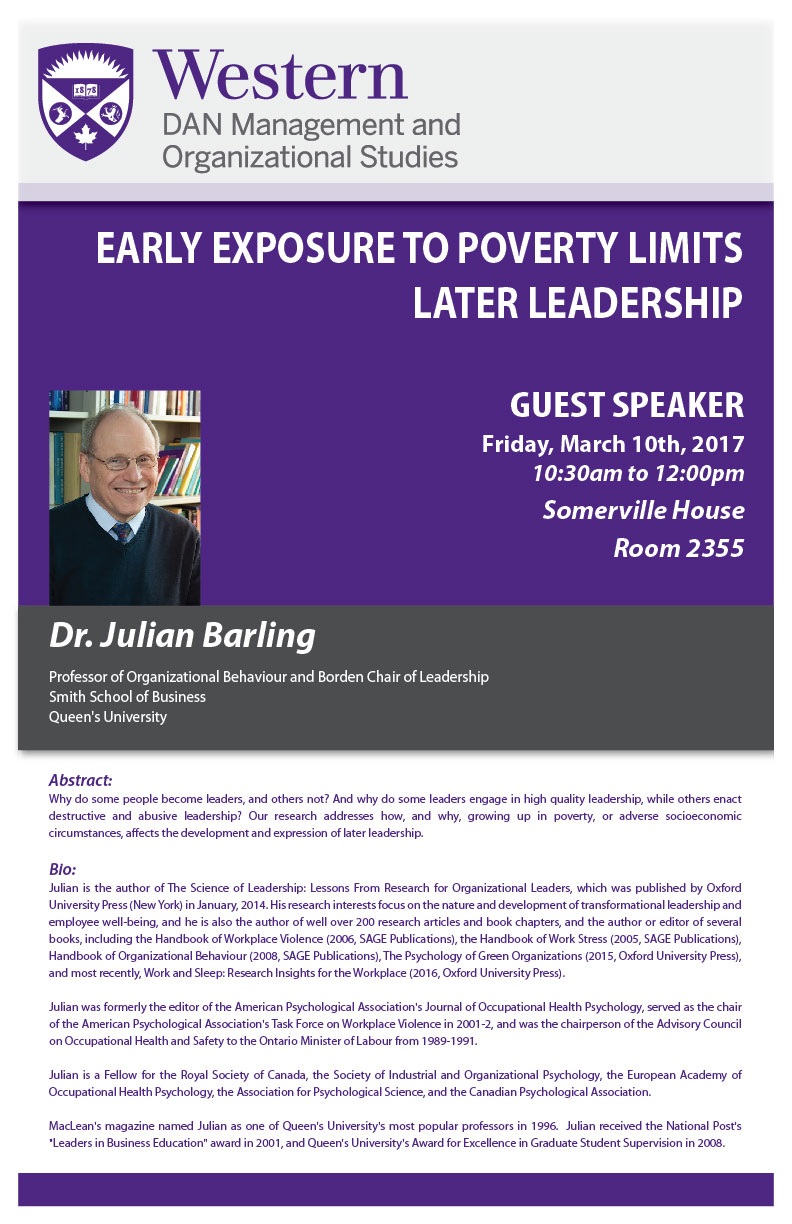 Julian Barling Guest Speaker Poster