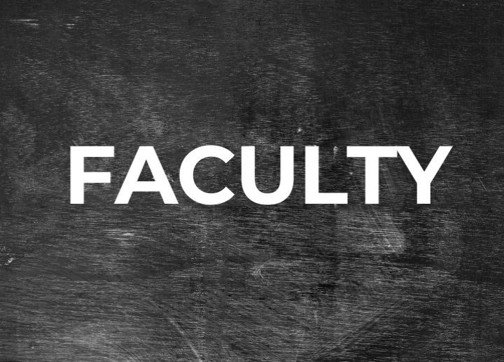 Faculty displayed in white text on black chalkboard