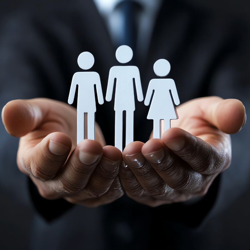 hands holding images of 3 people