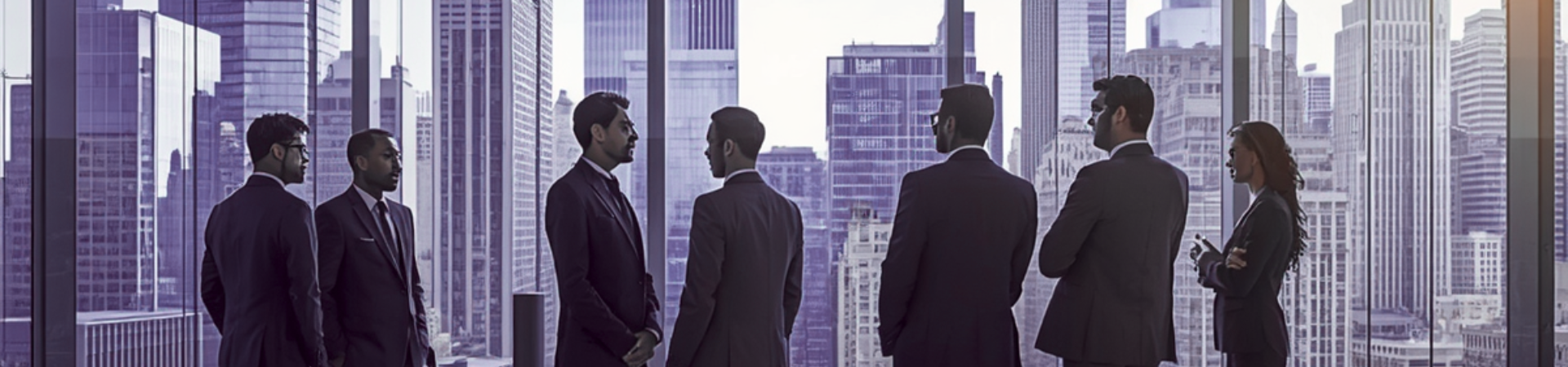 managers and lawyers overlooking city skyline