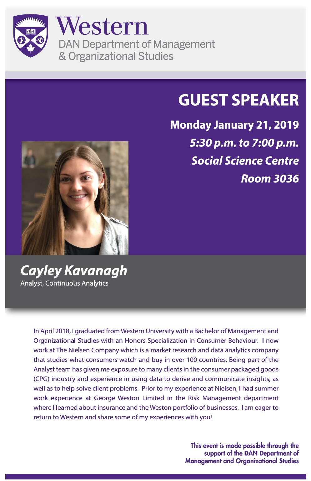 Guest Speaker Cayley Kavanagh poster