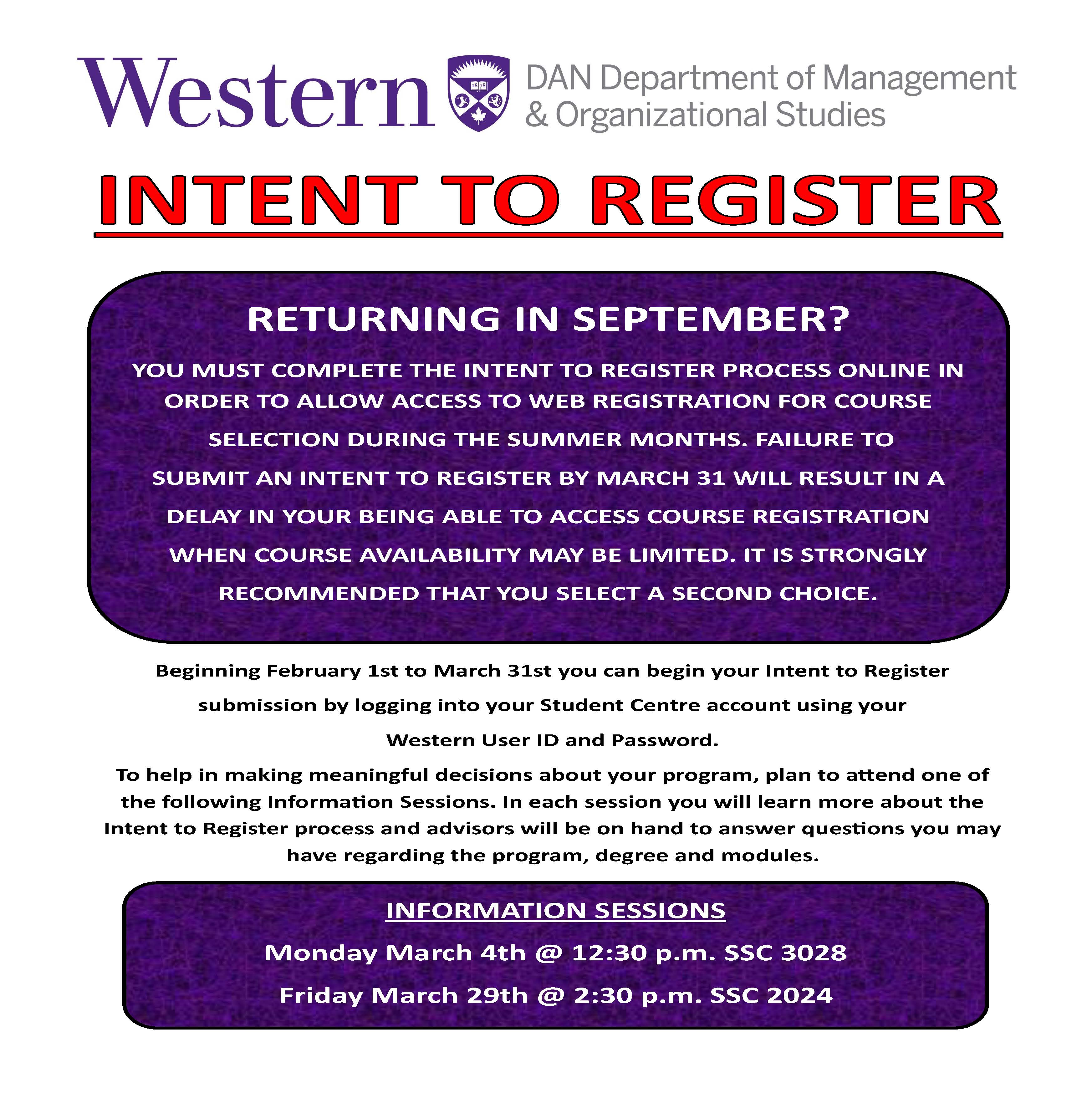Intent to Register Information Sessions