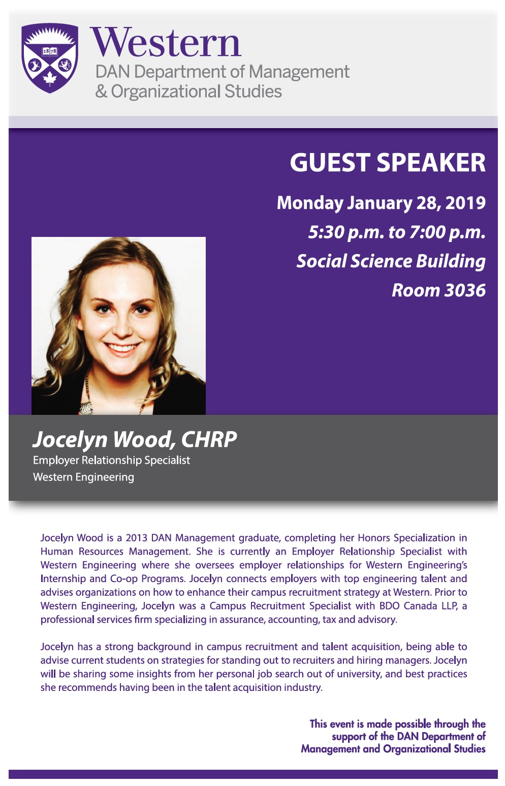 Guest Speaker Jocelyn Wood poster